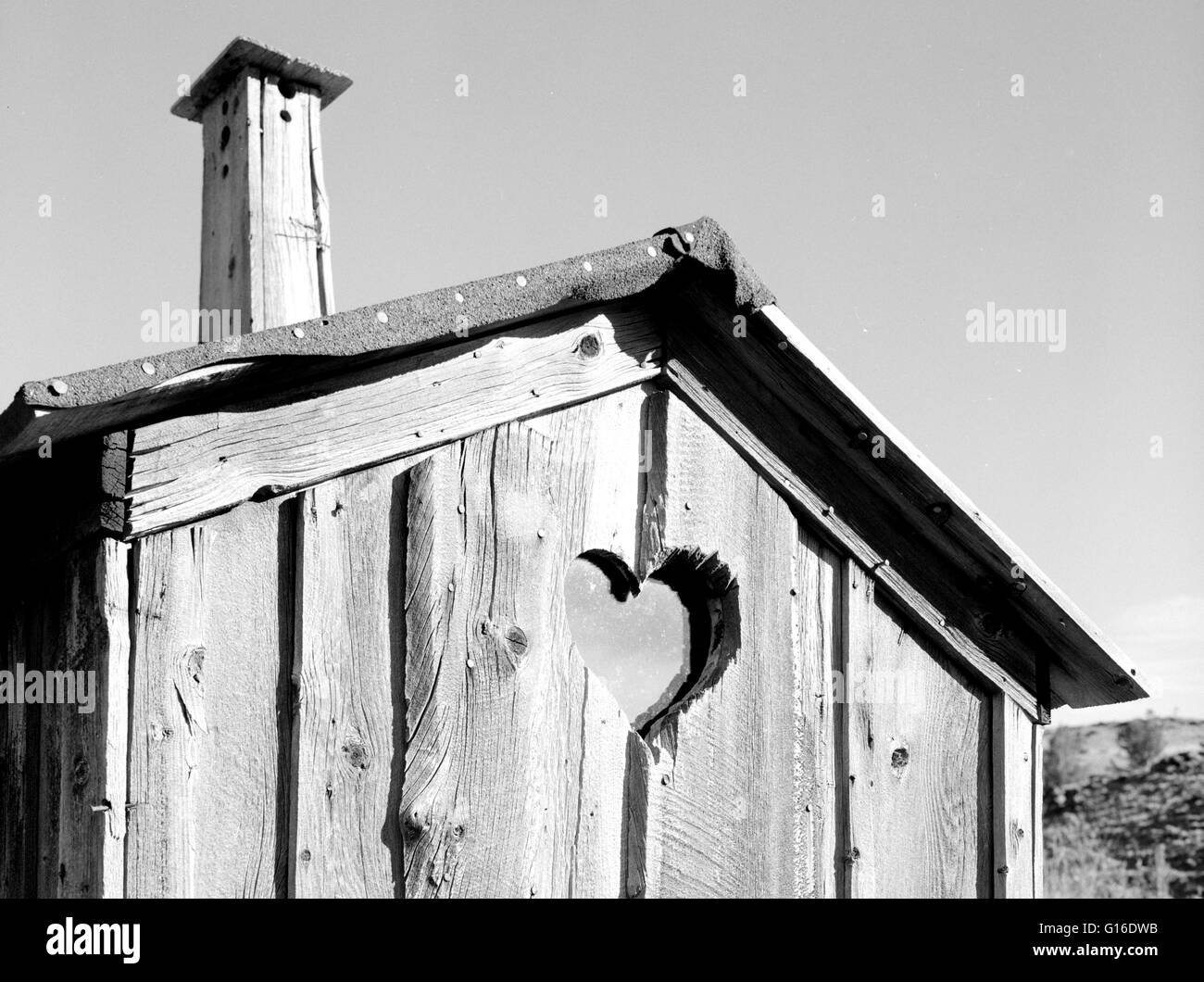 Detail of privy showing heart-shaped ventilator, South Pass Avenue, South Pass City, Fremont County, Wyoming. Valentine's Day, also known as Saint Valentine's Day or the Feast of Saint Valentine, is a holiday observed on February 14 each year. It is celeb Stock Photo