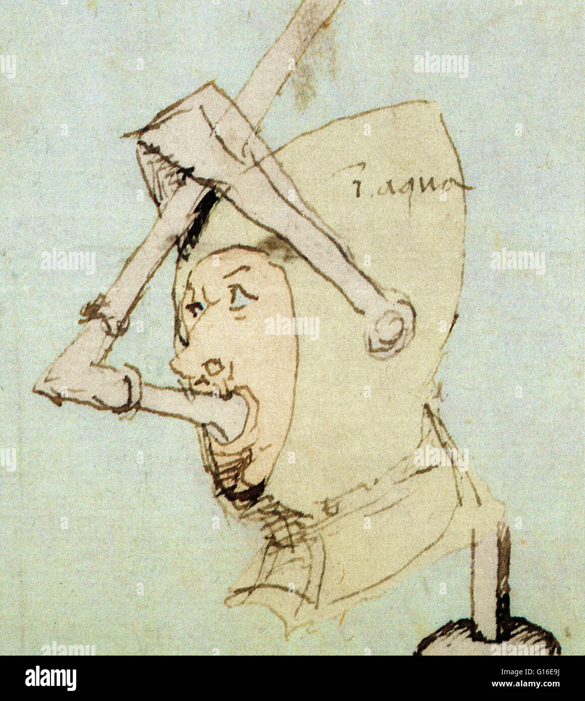 Invention designed by Taccola. Underwater mask with breathing tube. Between the Middle Ages and the Renaissance, Siena developed a series of technical specialities. Siena's artist-engineers put their skills into practice for their small republic and demon Stock Photo