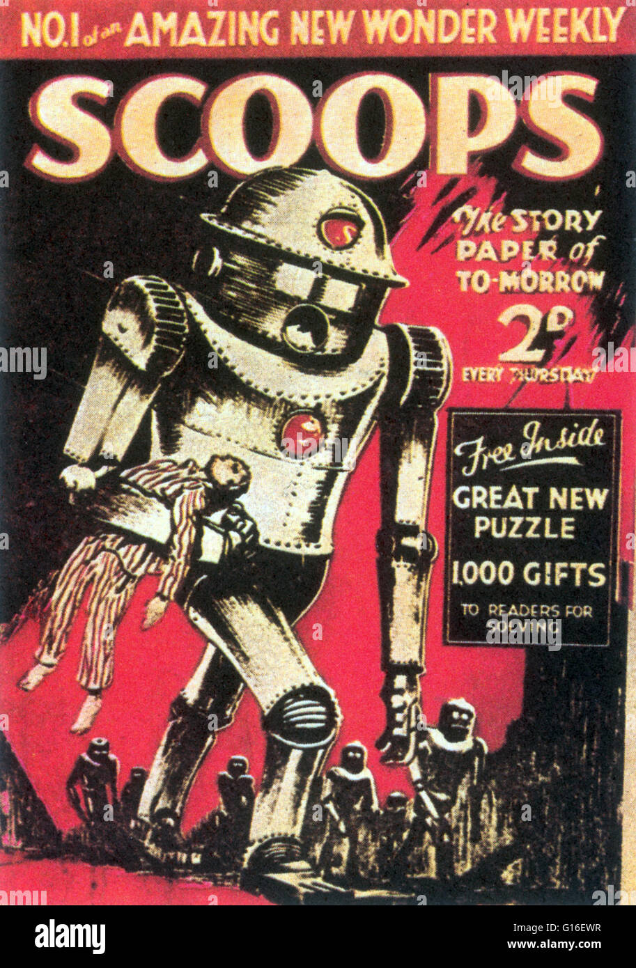 First issue of Scoops is from November 1934.  The first U.S. science fiction magazine, Amazing Stories, was imported into the U.K. from its launch in 1926, and other magazines from the U.S. market were also available from an early date. However, no Britis Stock Photo