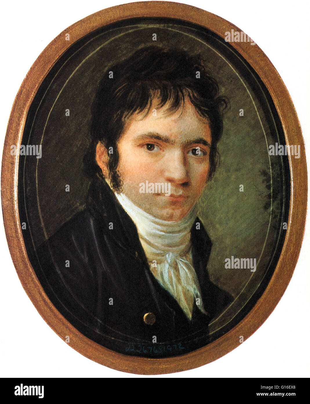 1802 miniature painted on ivory by Hornemann Beethoven-Haus. Beethoven gave this picture to Stephan von Breuning in 1804 as a sign of reconciliation. 'Behind this painting, my good, dear St., let us hide for ever what has divided us for a time.' Beethoven Stock Photo