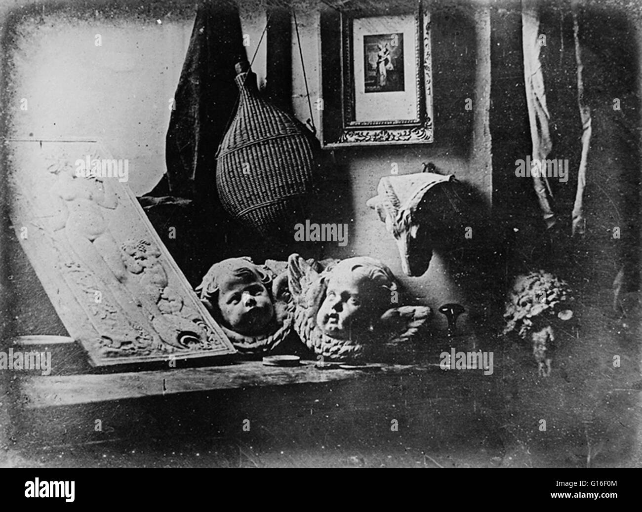 Daguerre's earliest reliably dated daguerreotype, a still life with plaster casts, was made in 1837. Louis Daguerre (1787-1851) was a French artist and photographer, recognized for his invention of the daguerreotype process of photography. The daguerreoty Stock Photo