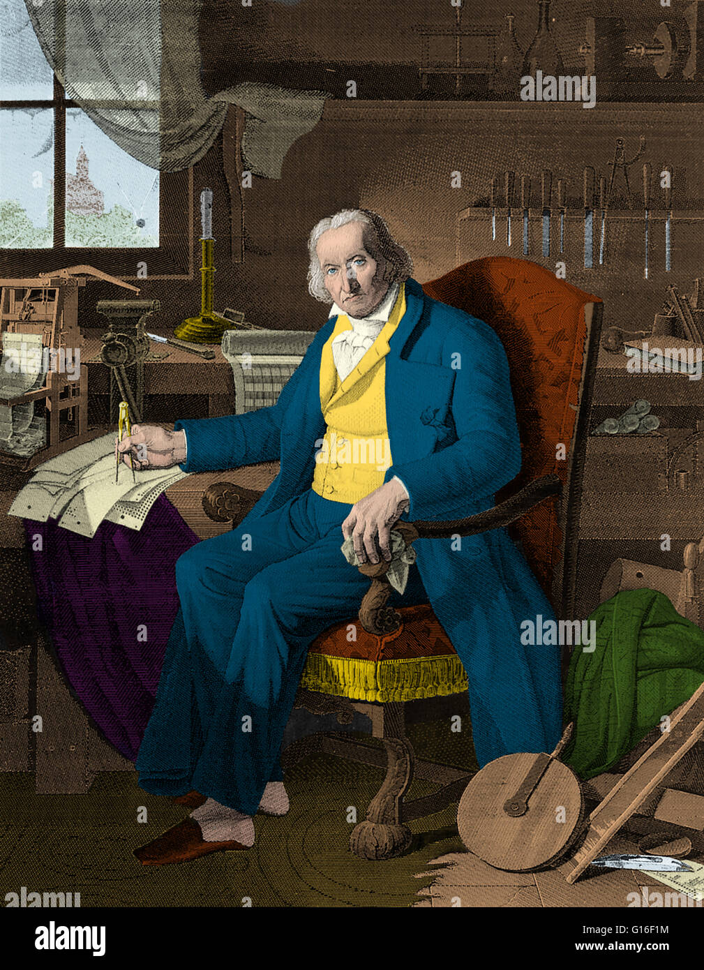 Joseph-Marie Charles Jacquard (July 7, 1752 - August 7, 1834) was a French weaver and merchant. He played an important role in the development of the earliest programmable loom (the Jacquard loom), which in turn played an important role in the development Stock Photo
