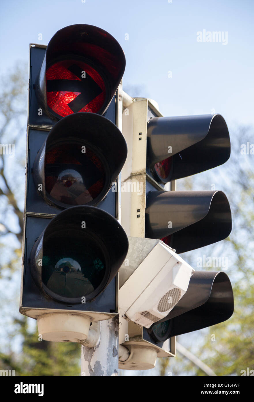 german traffic light on a crossing Stock Photo