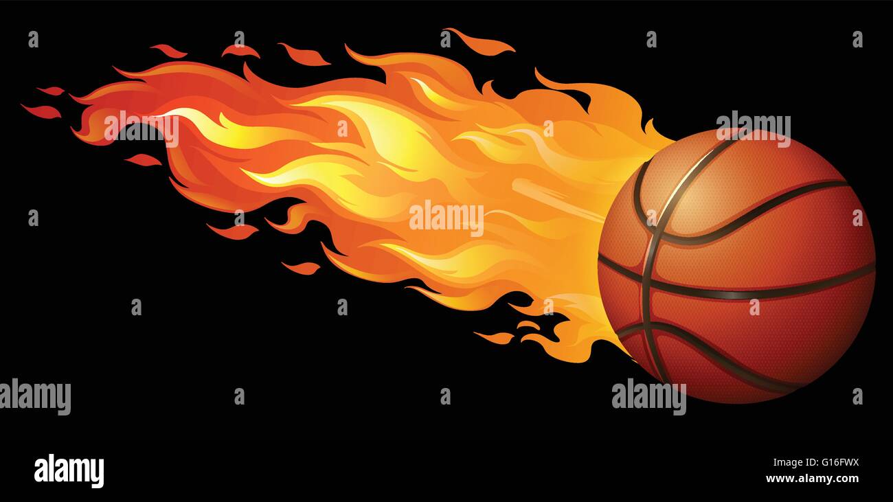 Basketball on fire with black background Stock Vector