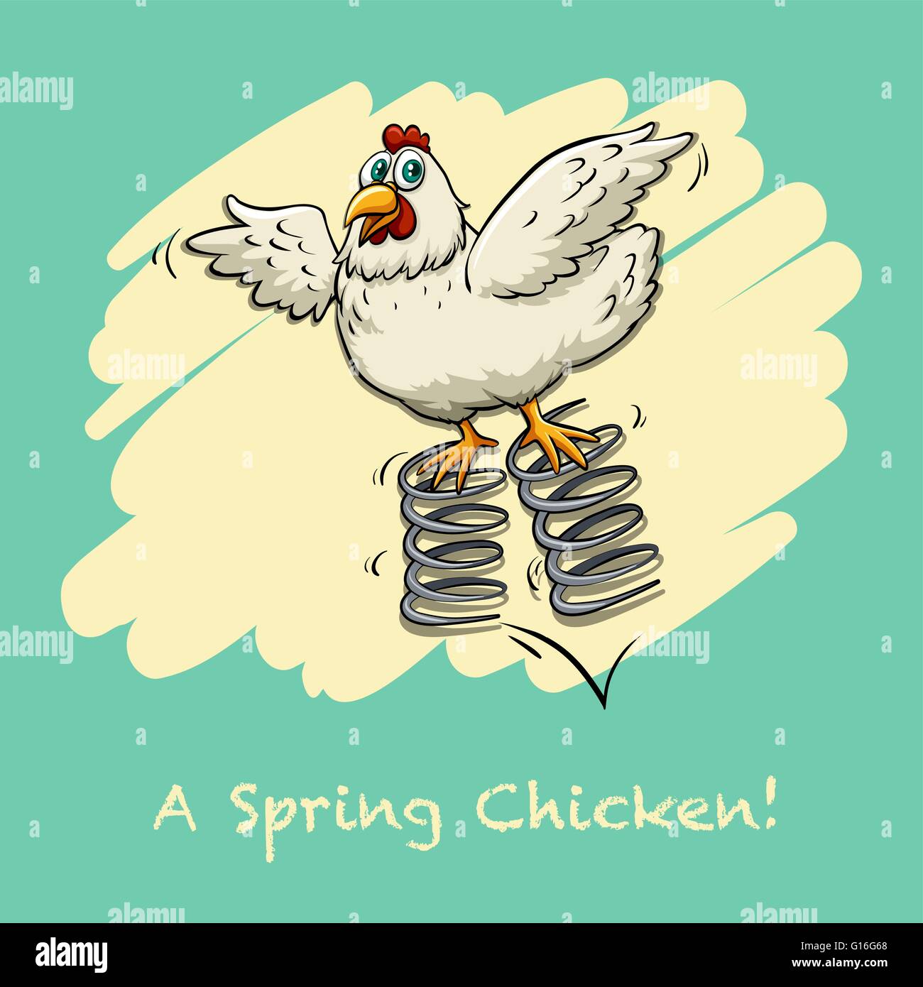 Chicken bouncing on springs illustration Stock Vector