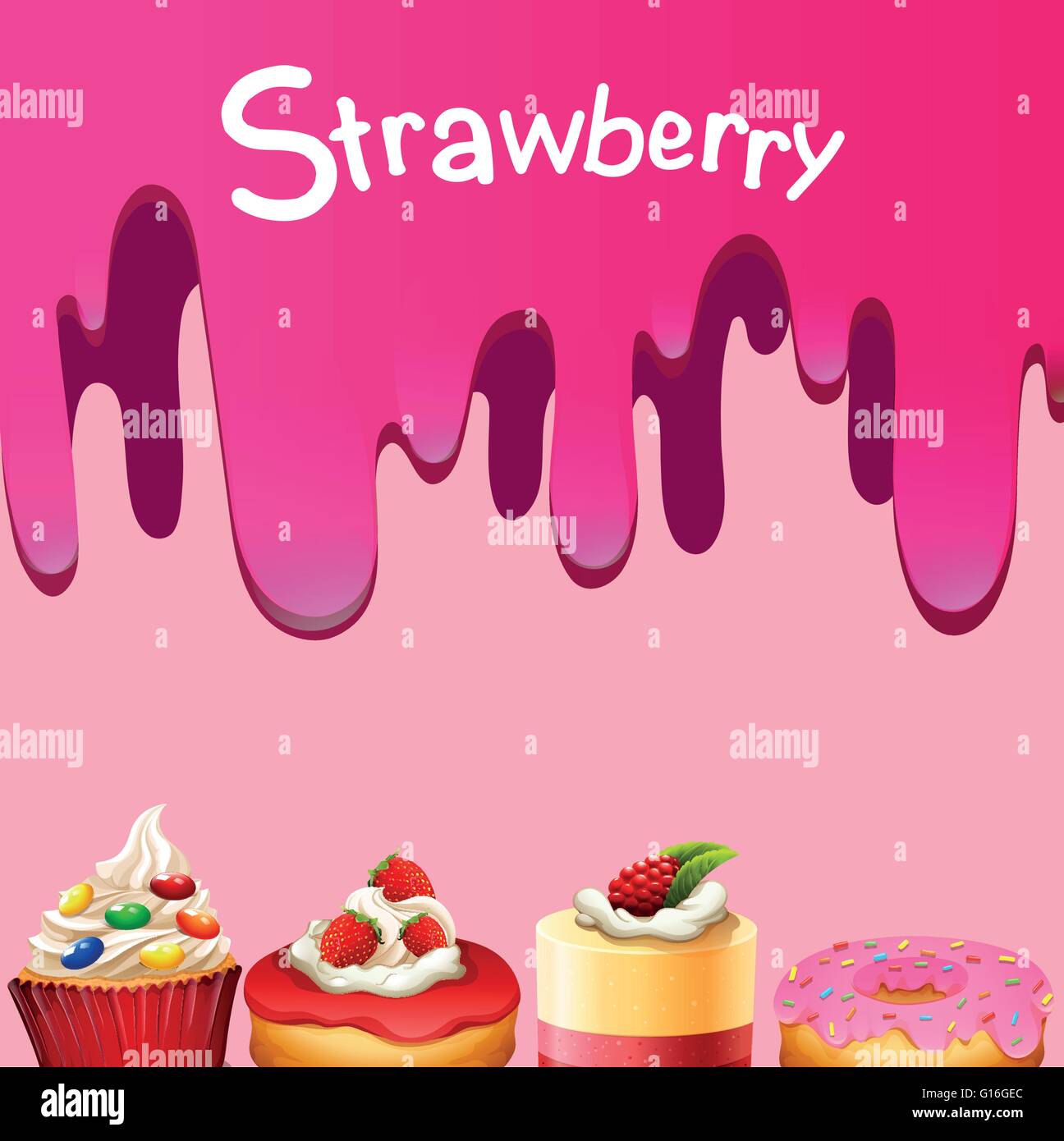 Different kind of dessert strawberry flavor illustration Stock Vector