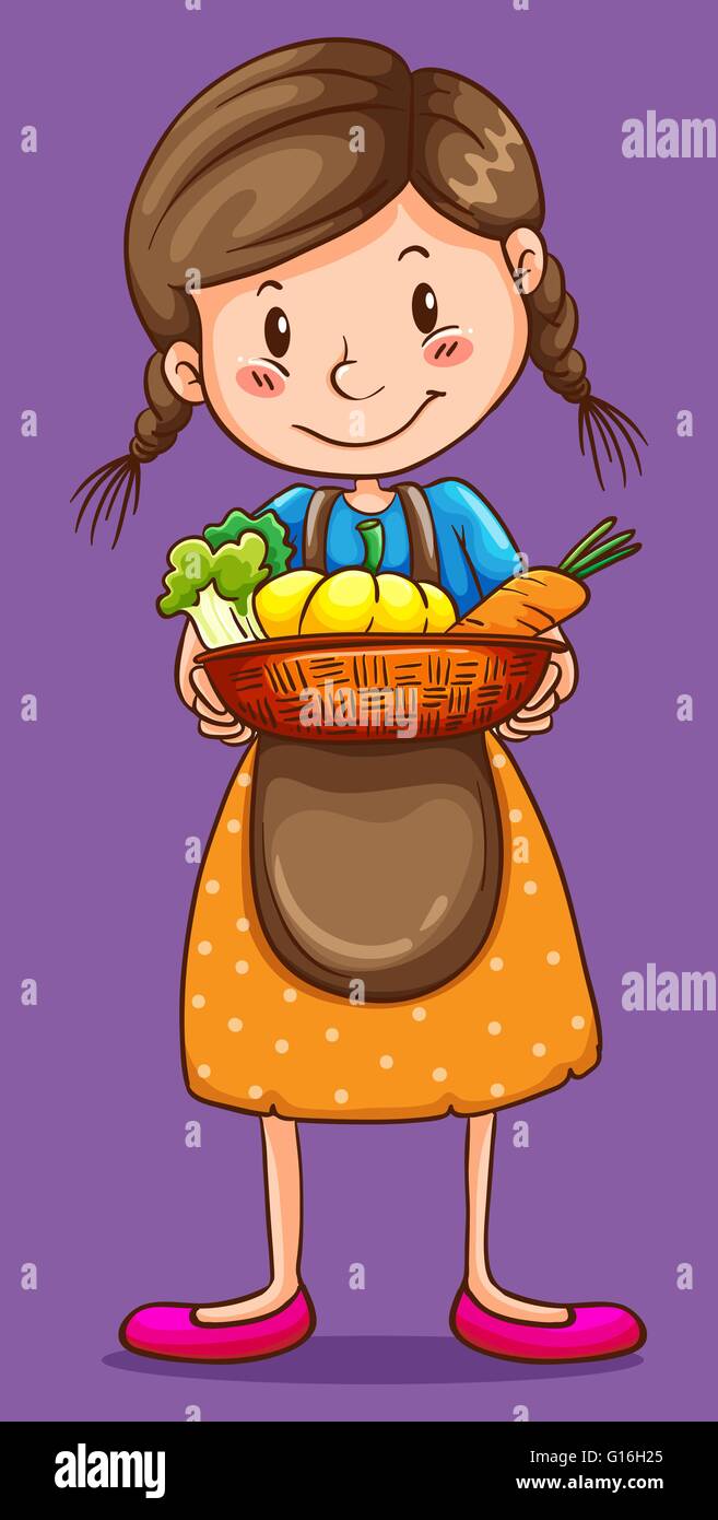 Girl holding basket of vegetables illustration Stock Vector Image & Art ...