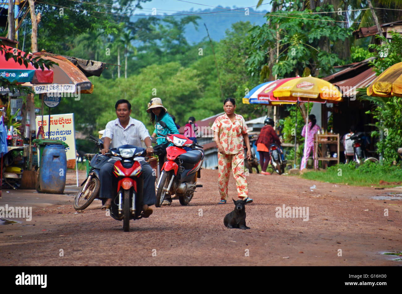Main street, Chi Phat, Cardamom Mountains, Cambodia Stock Photo