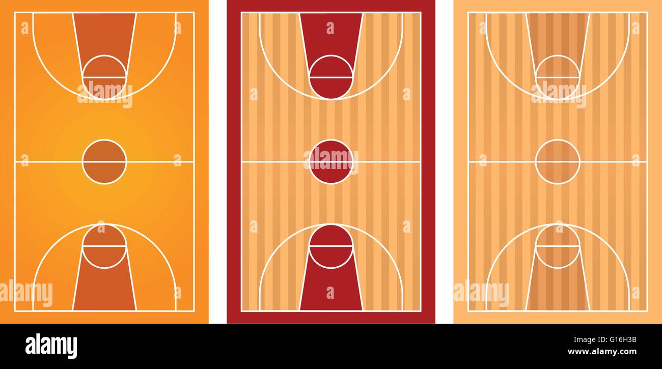 Basketball courts with different floor design illustration Stock Vector