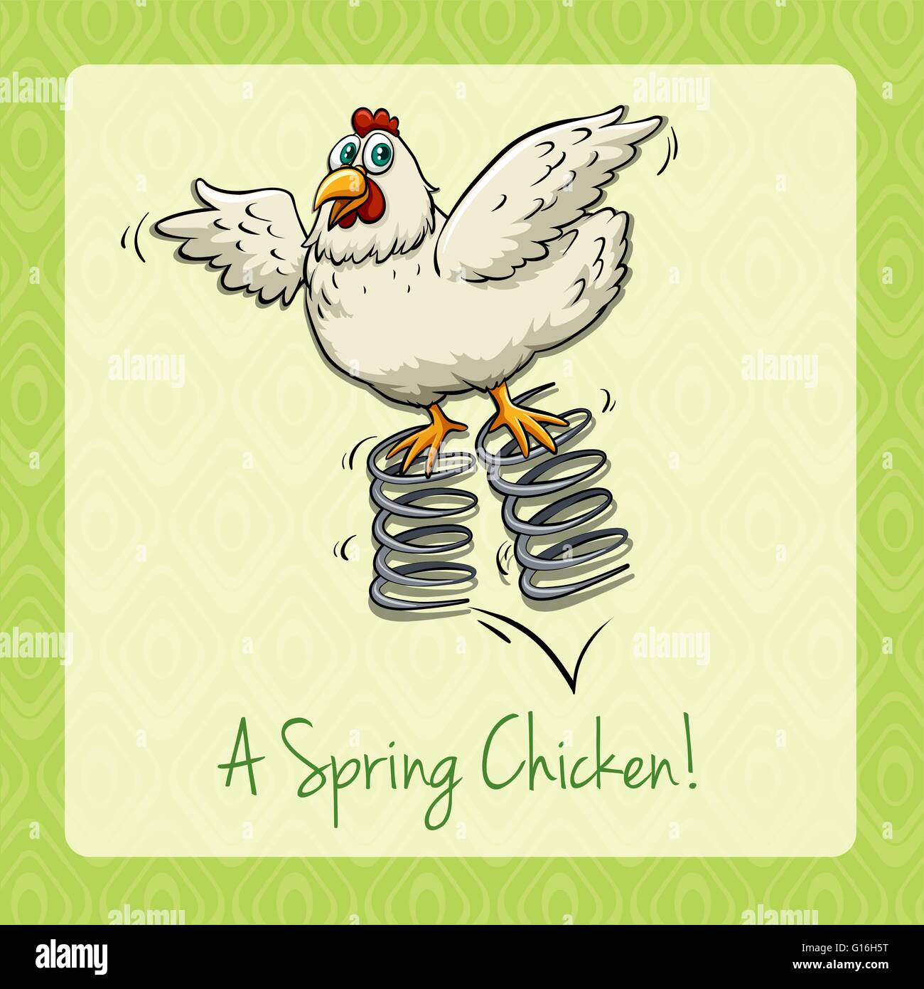 English idiom spring chicken illustration Stock Vector