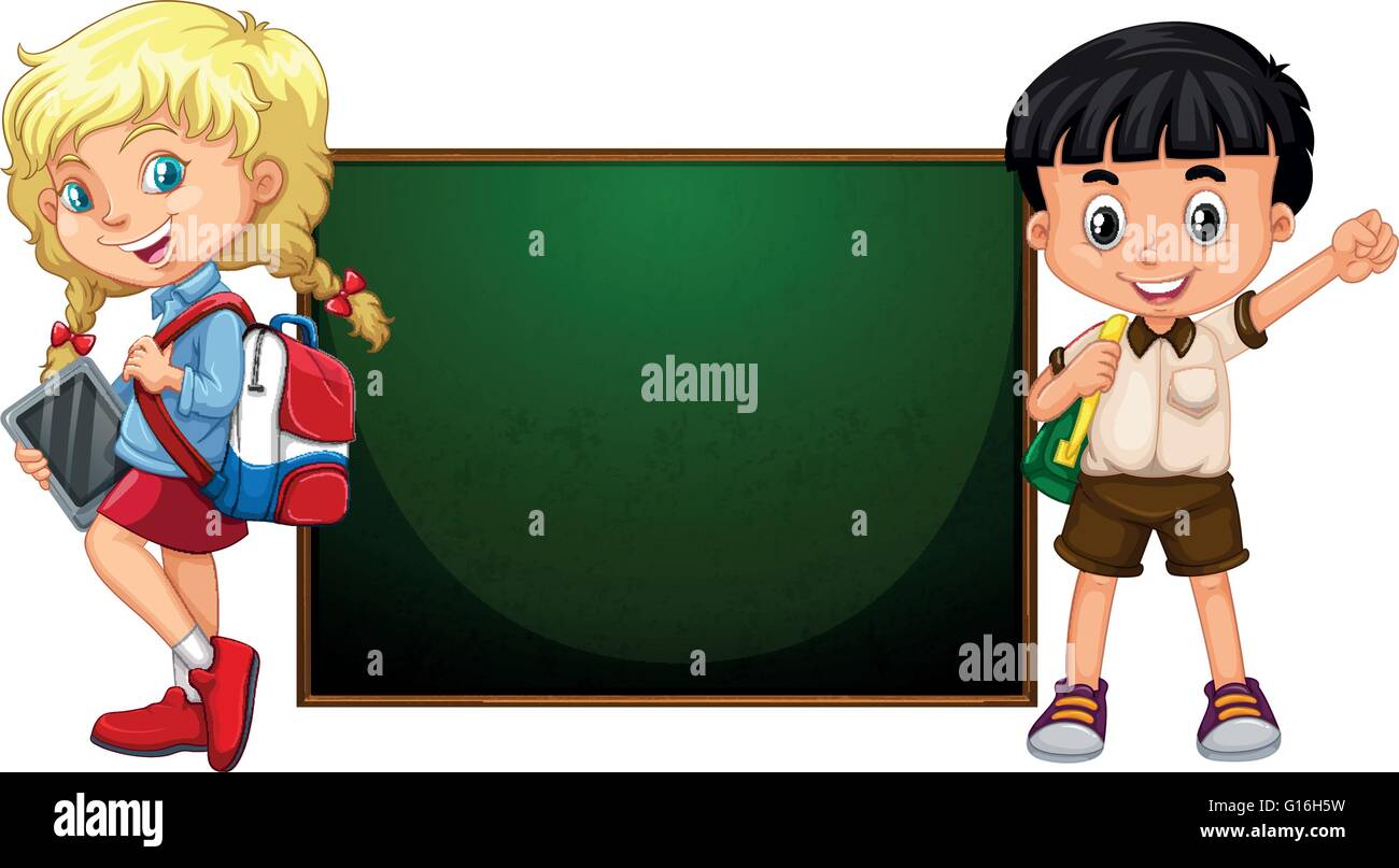 Boy and girl standing by the board illustration Stock Vector Image
