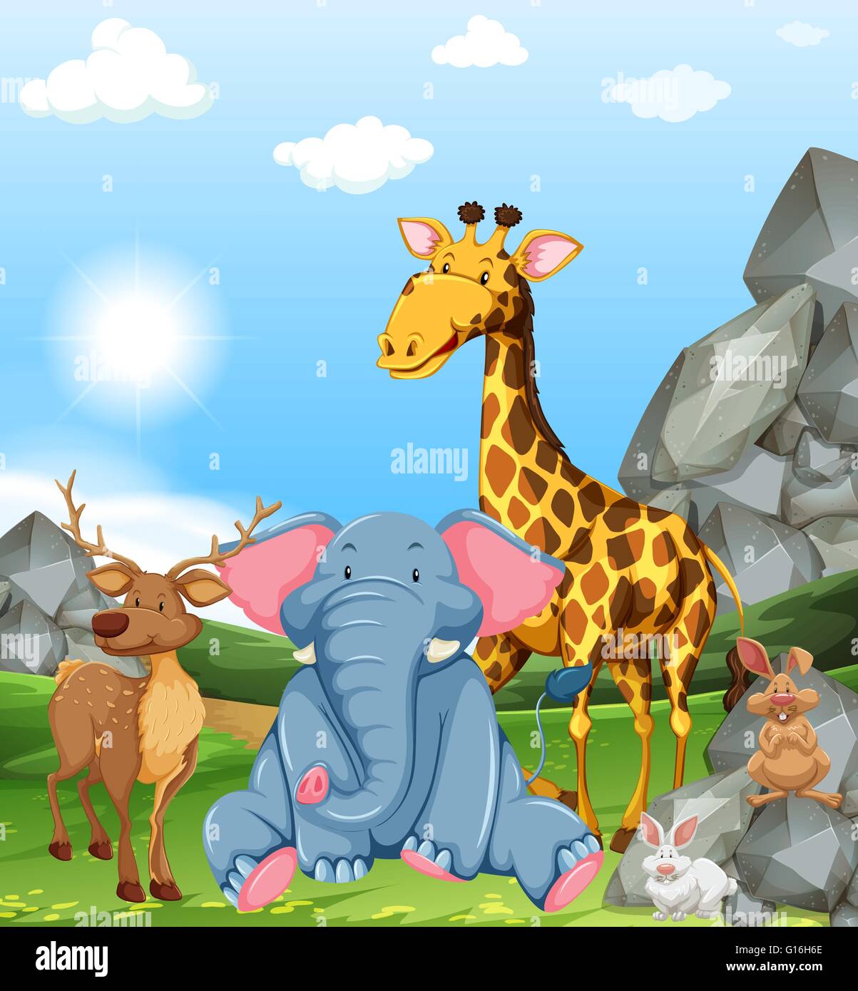 Wild animals in the field illustration Stock Vector Image & Art - Alamy