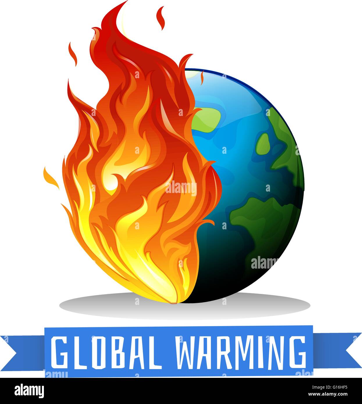 Global warming with earth on flame illustration Stock Vector