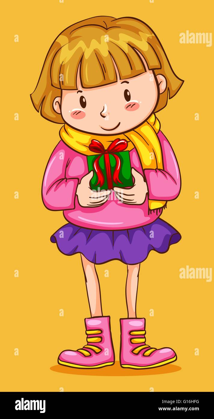 Cute girl with gift illustration Stock Vector