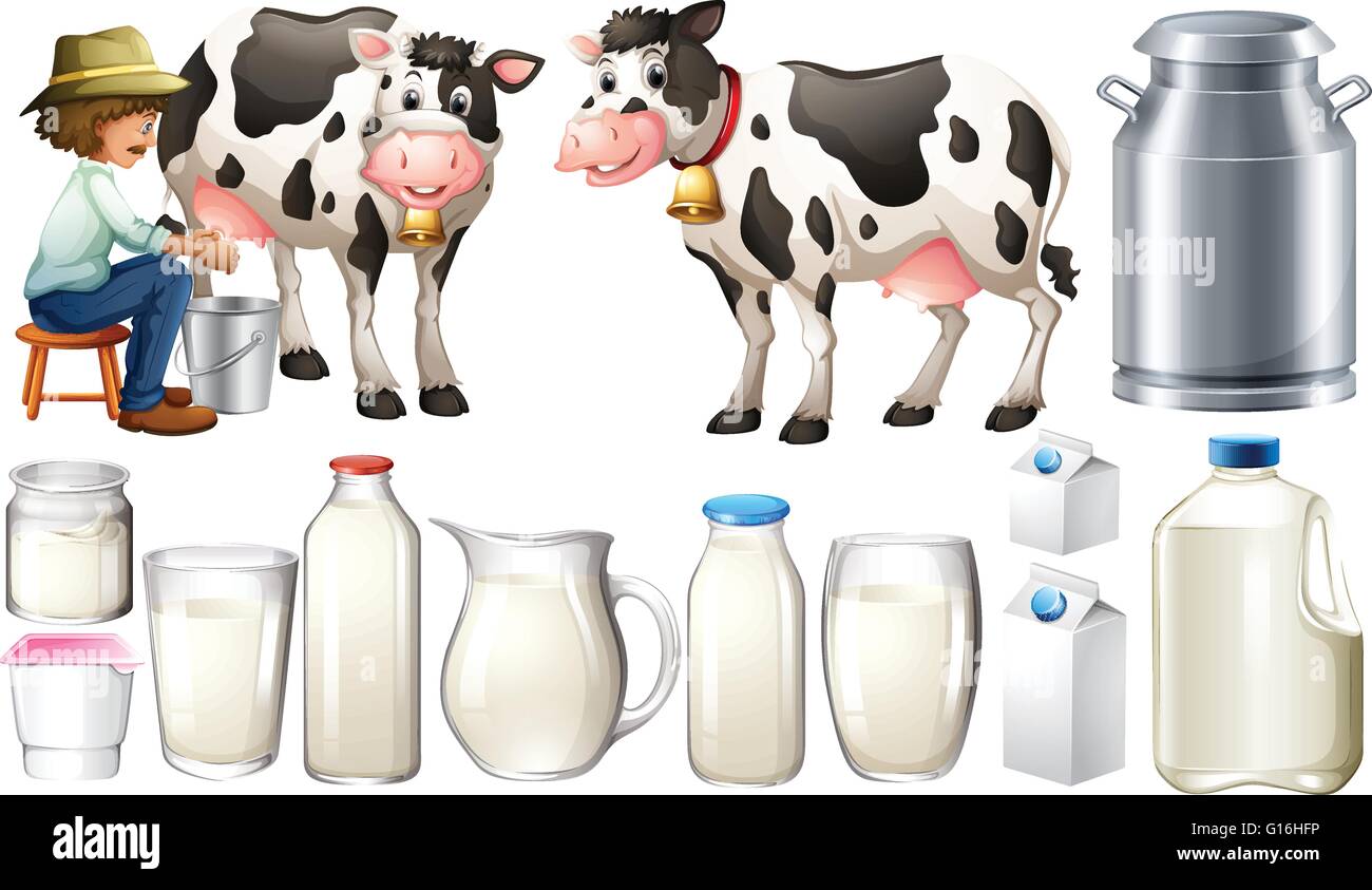 Dairy products set with farmer and milk Stock Vector Image & Art - Alamy
