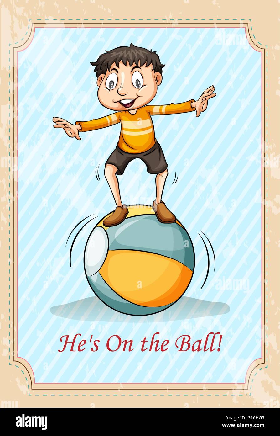 Boy standing on the ball illustration Stock Vector