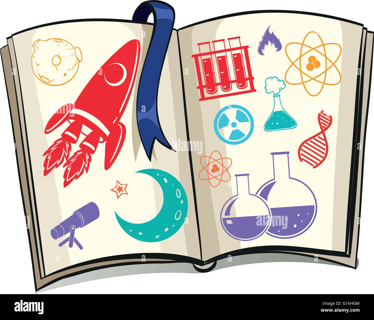 Science and techonolgy symbols on book illustration Stock Vector Image & Art  - Alamy