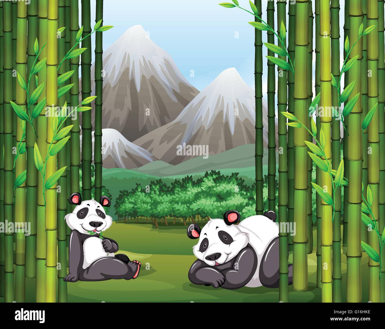 Pandas And Bamboo Forest Illustration Stock Vector Image Art Alamy