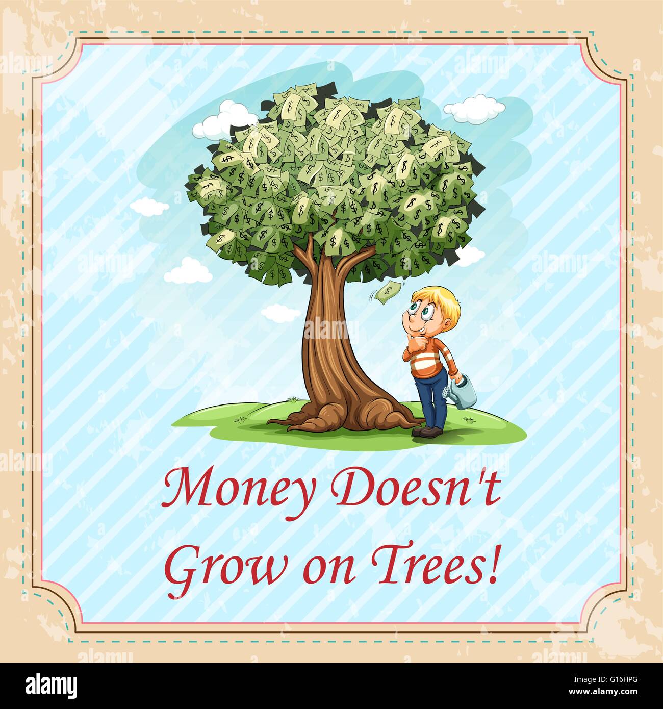 Idiom money doesn't grow on trees illustration Stock Vector