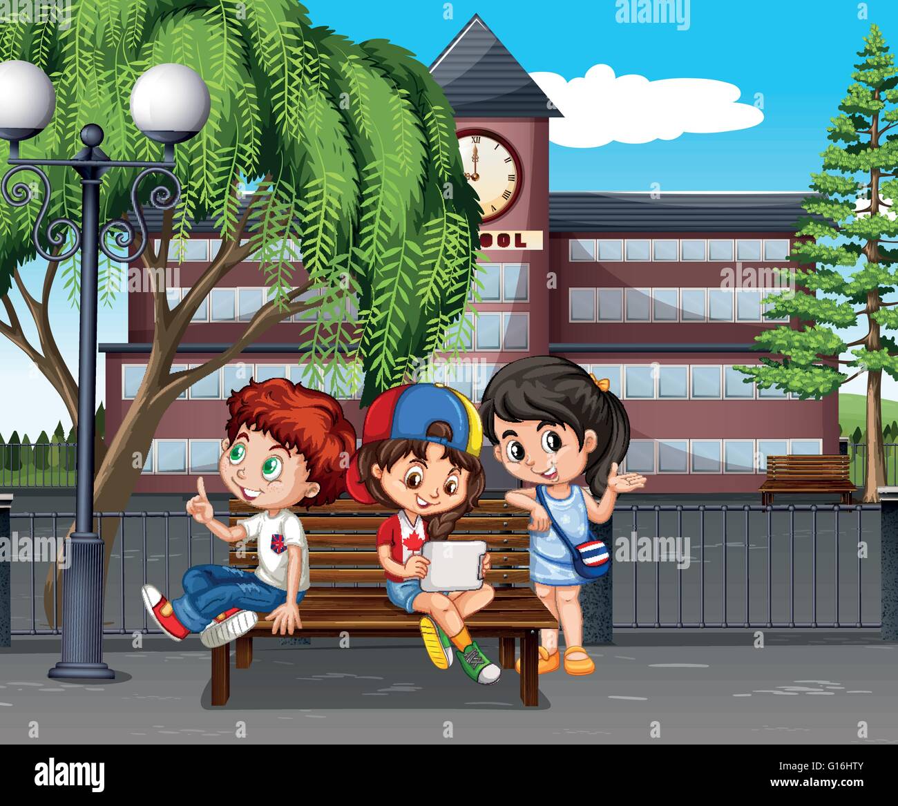 Children hanging out at the school illustration Stock Vector