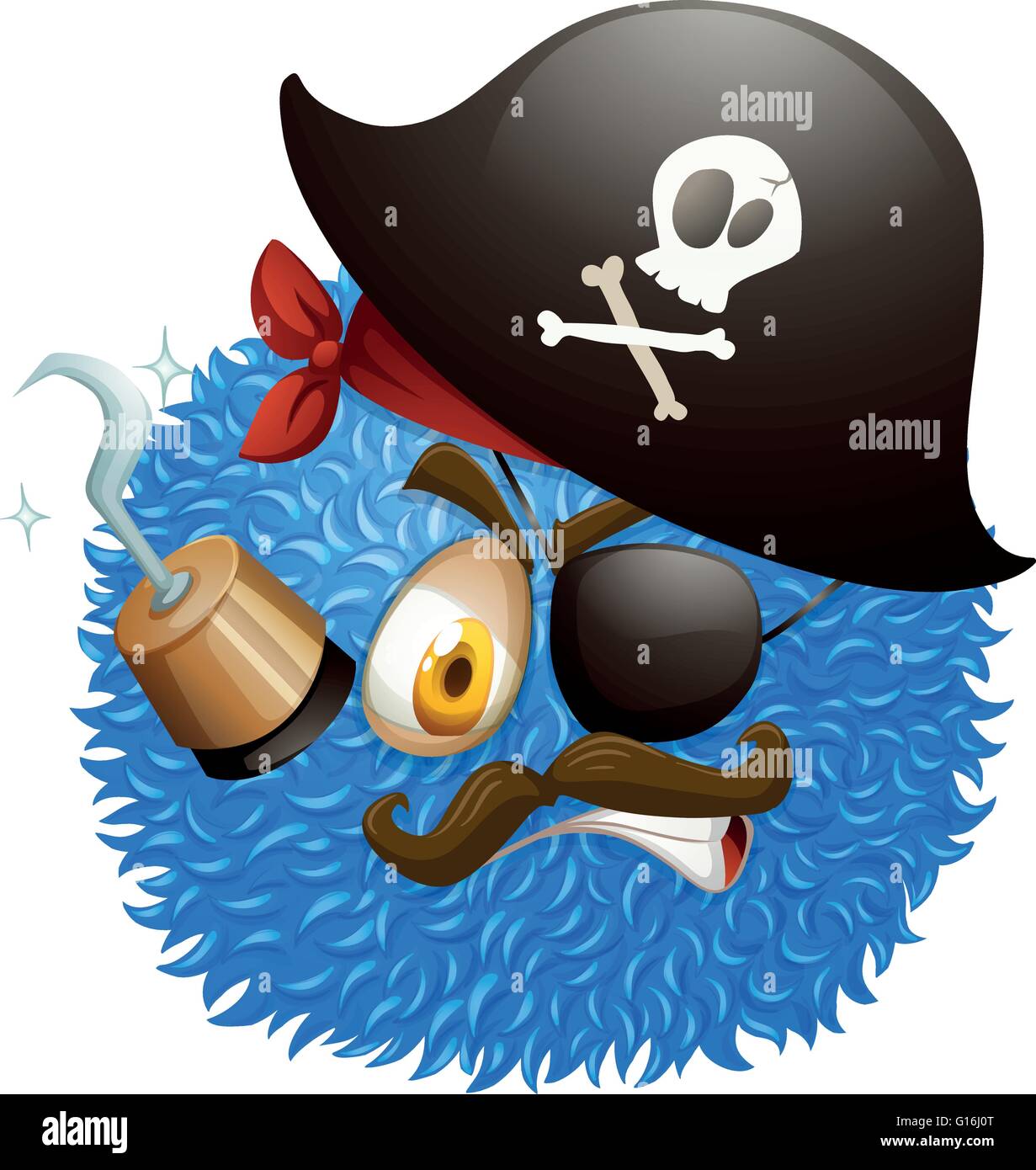 Pirate face on fluffy ball illustration Stock Vector