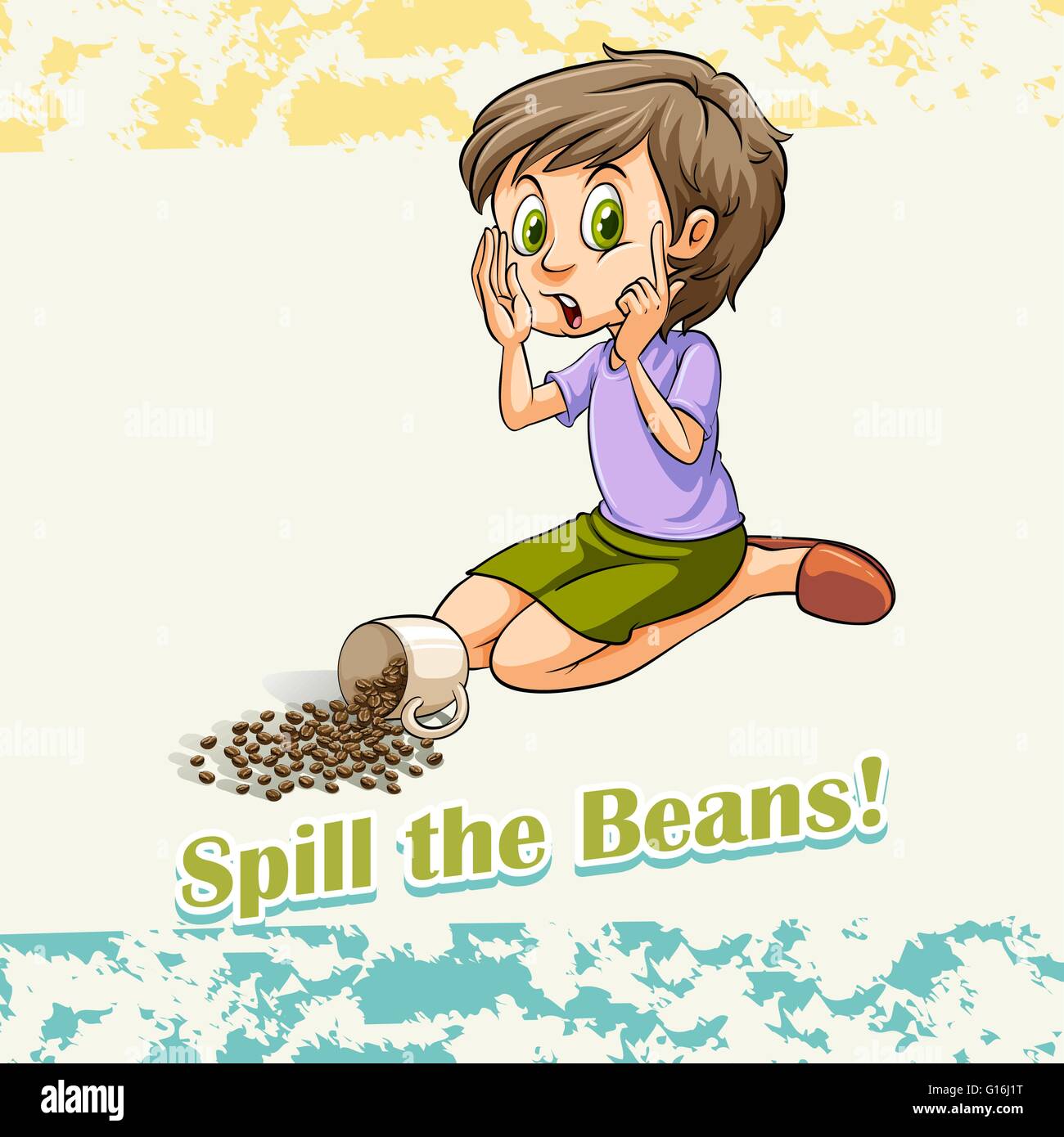 Idiom spill the beans illustration Stock Vector Image & Art - Alamy