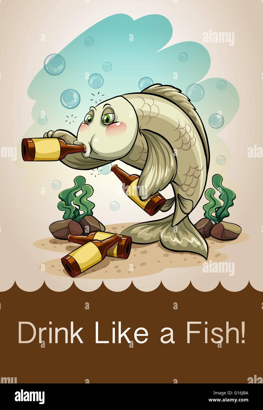 Drunk fish drinking alcohol illustration Stock Vector Image & Art Alamy