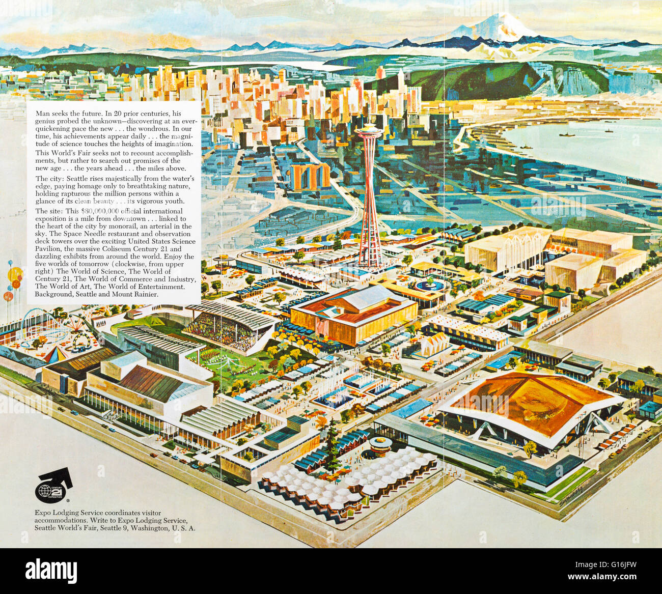 Artist's rendering of the 1962 Seattle World's Fair in a tourist brochure Stock Photo
