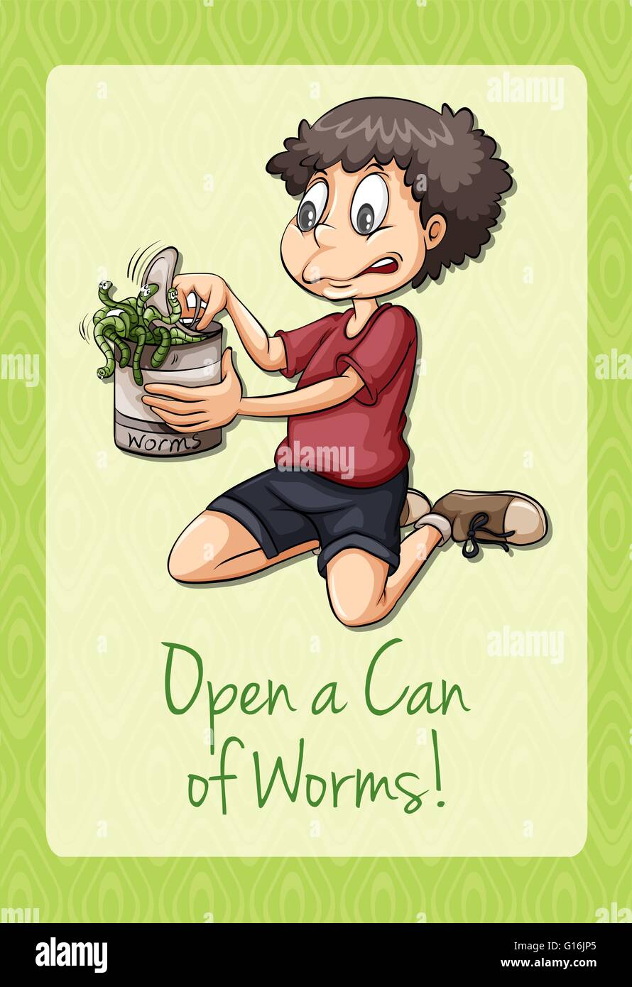 Idiom open can of worms illustration Stock Vector