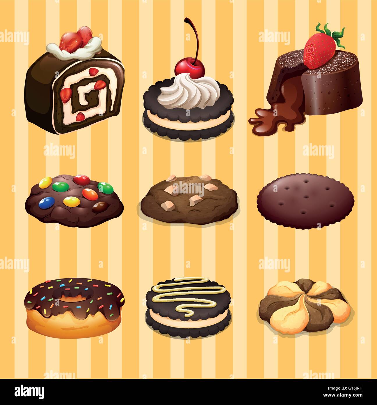 Different kind of dessert chocolate flavor illustration Stock Vector