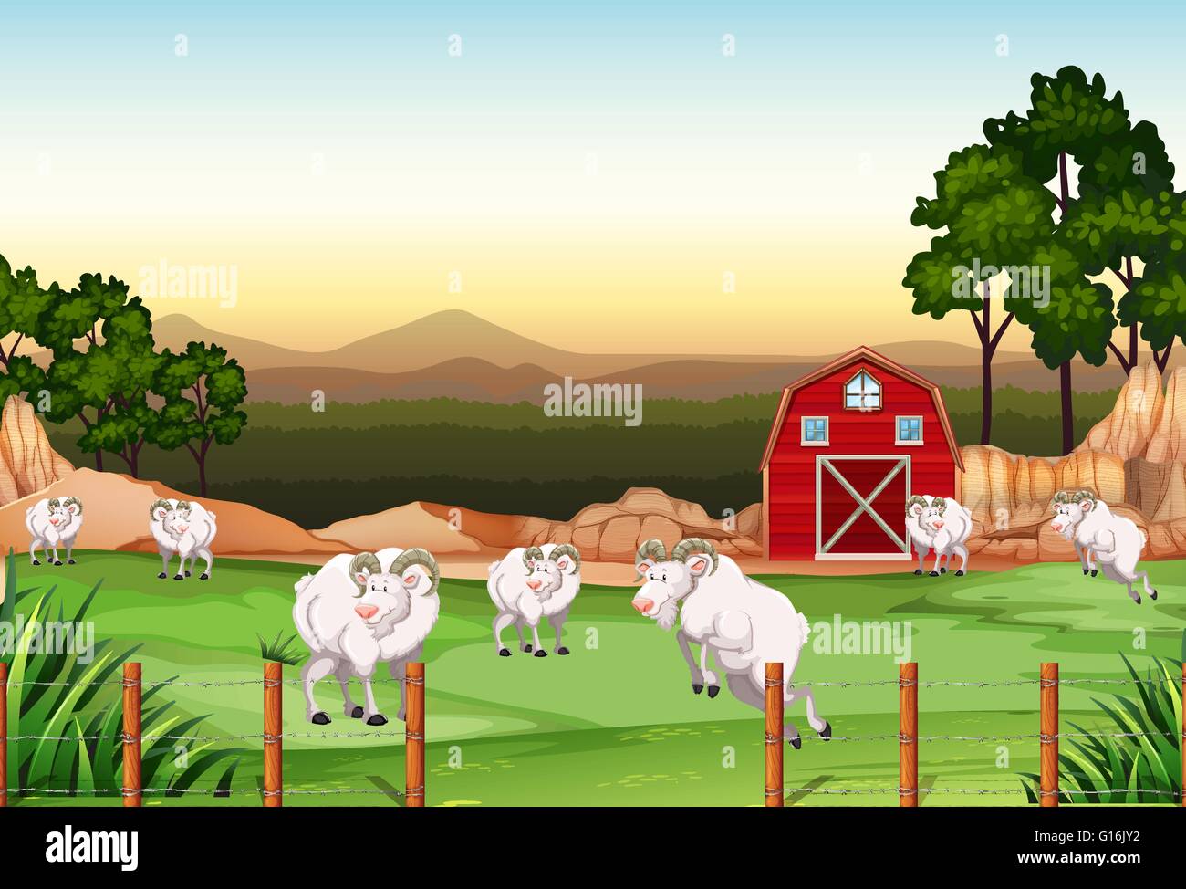 Goats living in the farm land Stock Vector Image & Art - Alamy