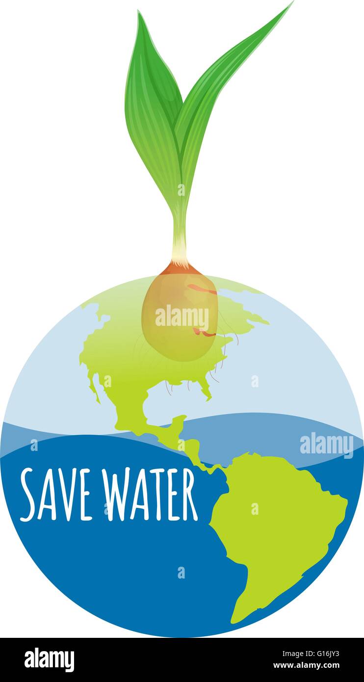 Save water diagram with earth and plant illustration Stock Vector