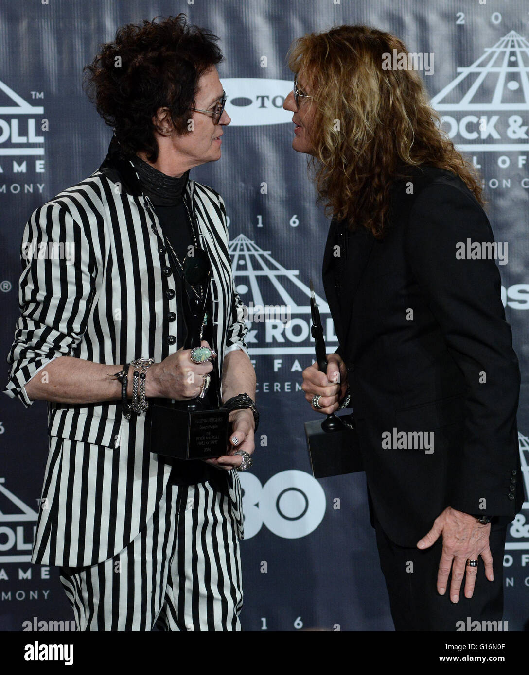 31st Annual Rock And Roll Hall Of Fame Induction Ceremony - Press Room  Featuring: Glenn Hughes, David Coverdale Where: New York, New York, United States When: 08 Apr 2016 Stock Photo