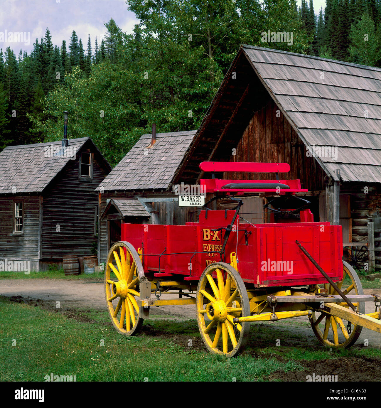 Barkerville, BC, British Columbia, Canada - BX (Barnard's Express) Pioneer Stagecoach in Historic Gold Rush Town, Cariboo Region Stock Photo