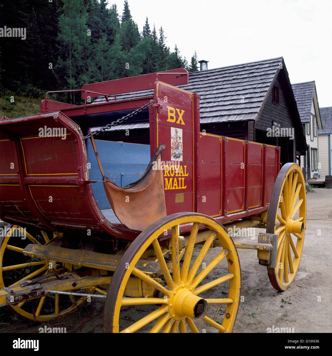 Barkerville, BC, British Columbia, Canada - BX (Barnard's Express) Pioneer Stagecoach in Historic Gold Rush Town, Cariboo Region Stock Photo