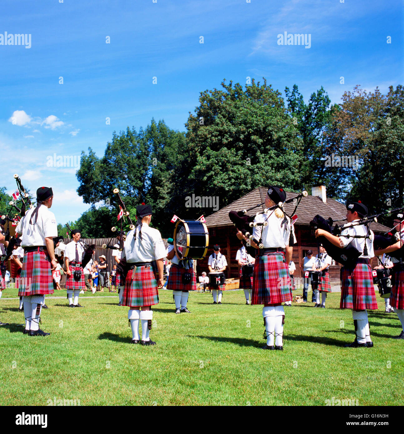 Bagpipe Band playing Bagpipes at Fort Langley National Historic Site, BC, British Columbia