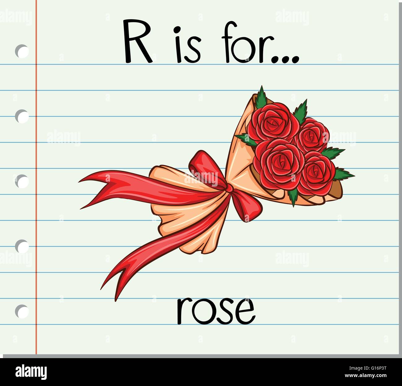 Flashcard letter R is for rose illustration Stock Vector