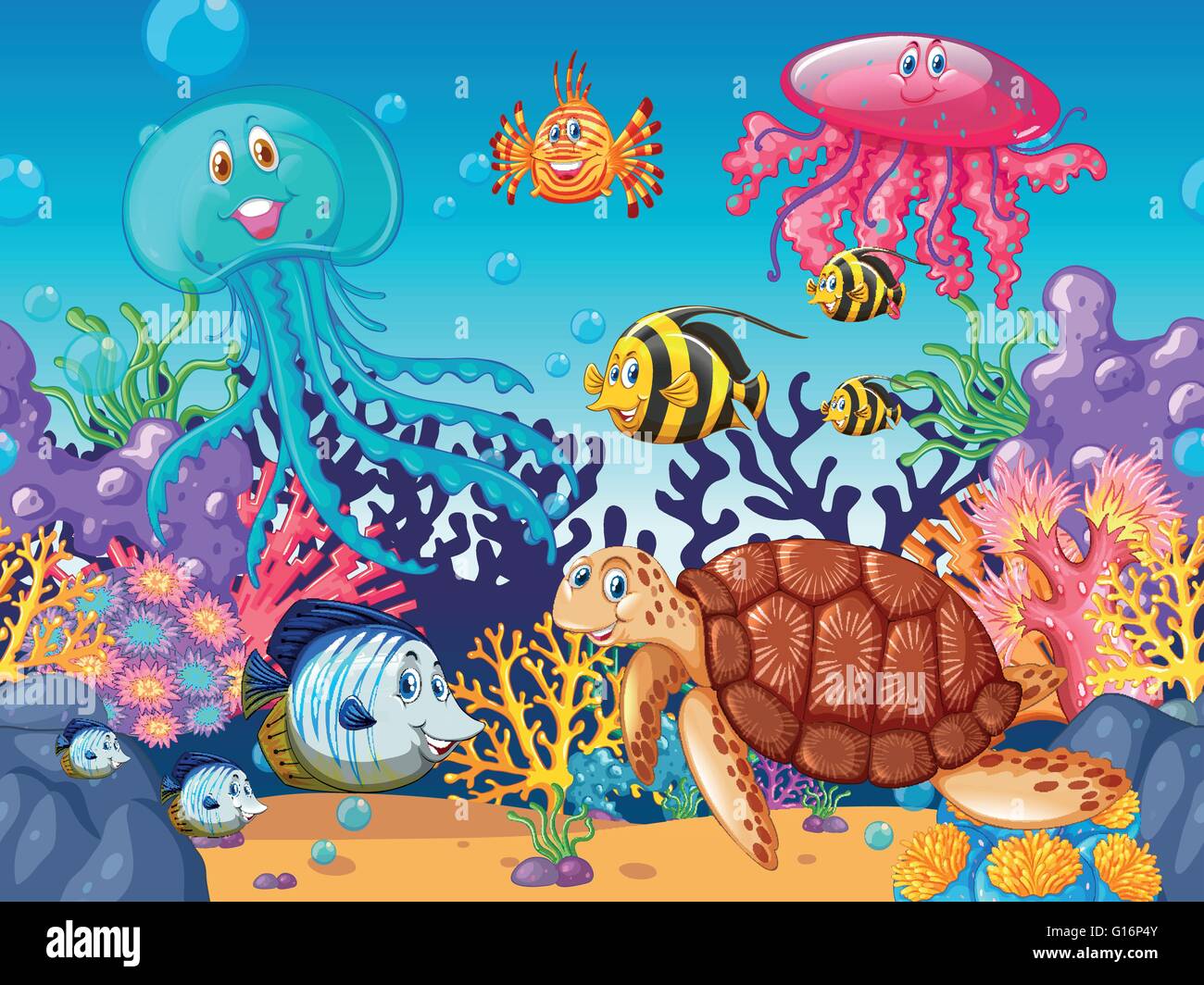 Scene with sea animals under the ocean illustration Stock Vector Image &  Art - Alamy