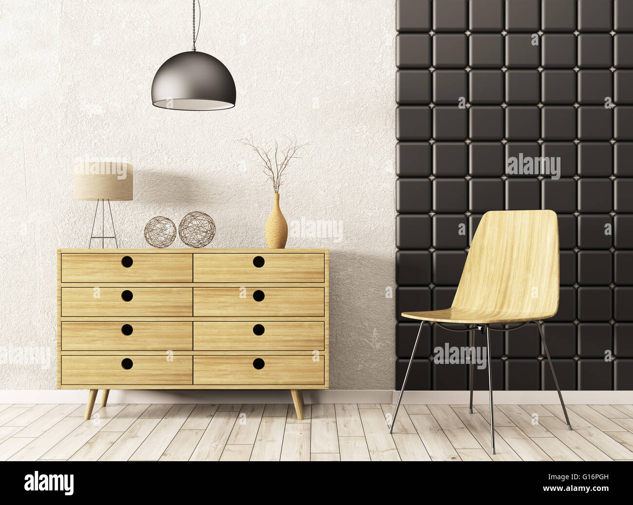 Modern interior of living room with wooden and chair 3d