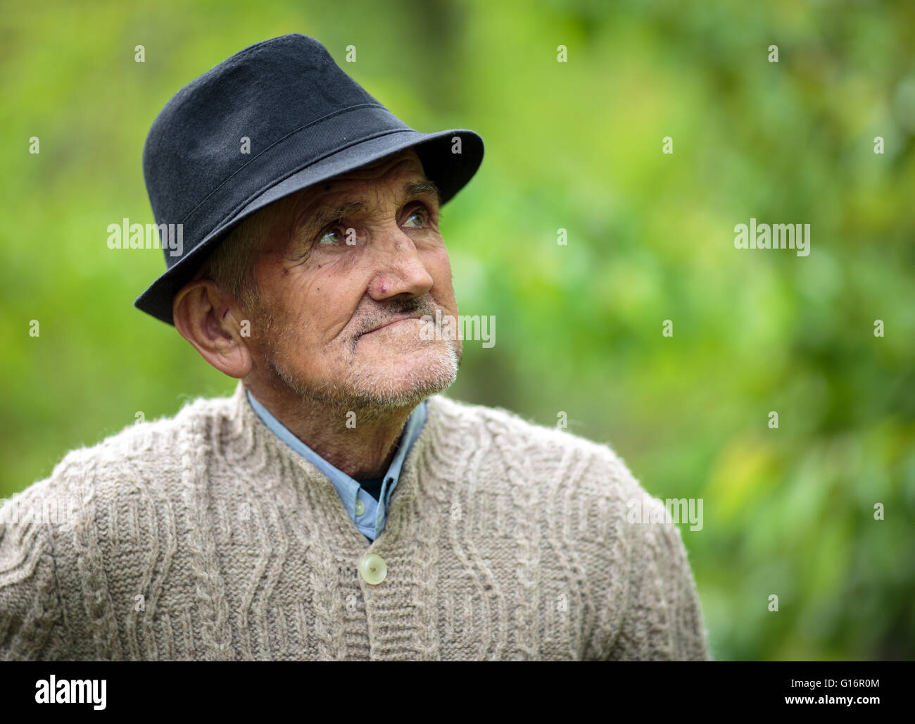 Old man white hair cardigan hi-res stock photography and images - Alamy