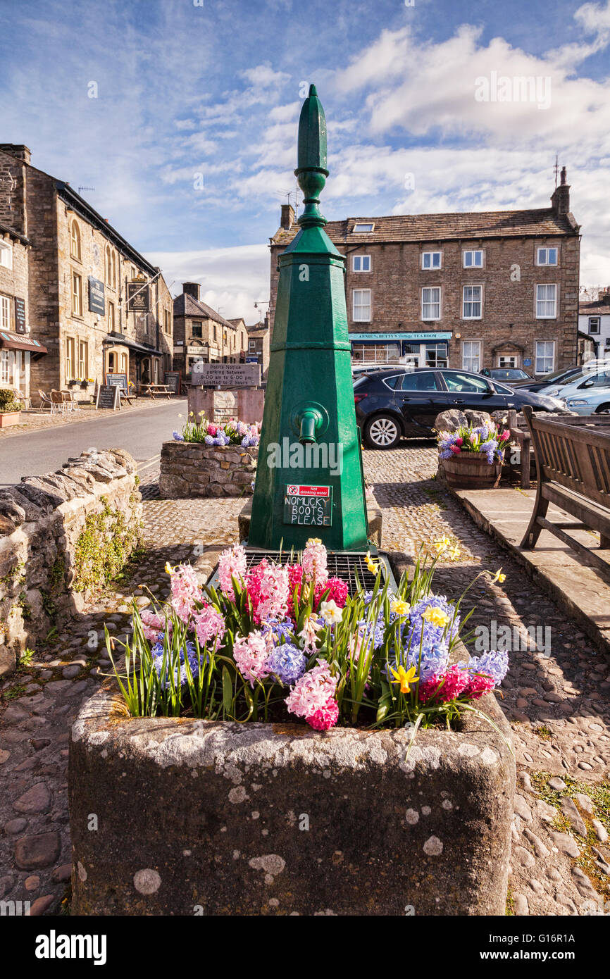 Restored water pump in the village of Grassington, Yorkshire Dales National Park, North Yorkshire, England, UK Stock Photo