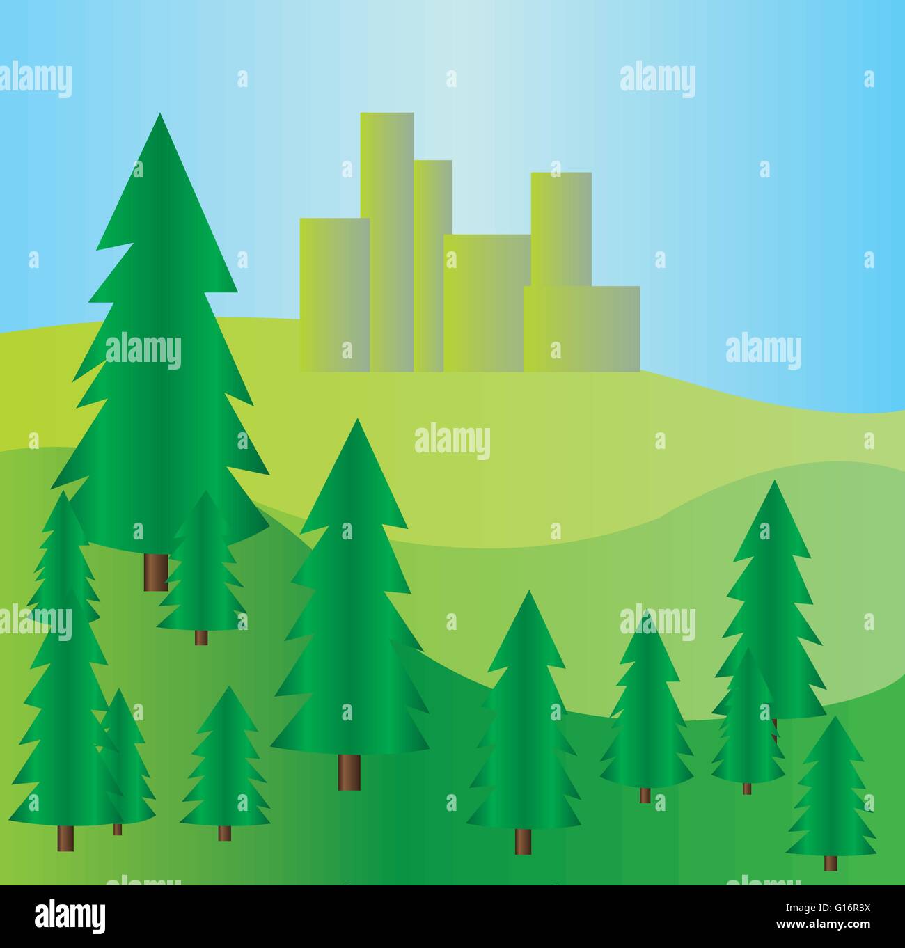 Pine Trees At Mountains Landscape With Blue Skies Digital