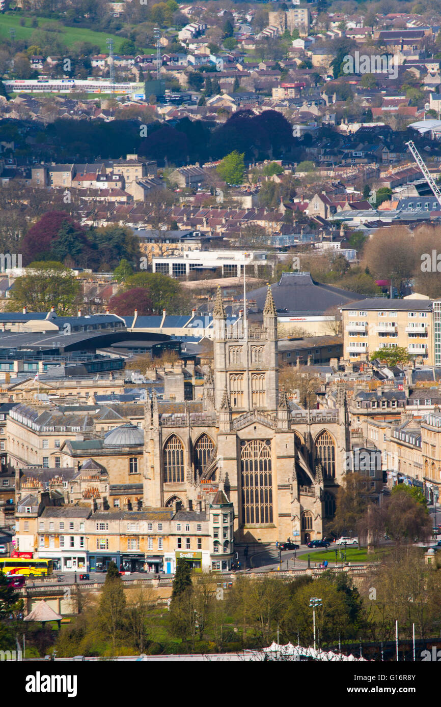 Bath Abbey in Somerset from the Bath Skyline walk on Claverton Down