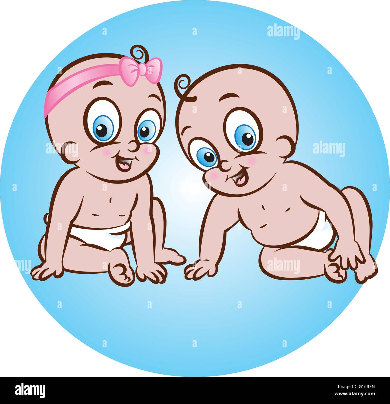 vector illustration of cute sitting baby girl and boy in diaper Stock  Vector Image & Art - Alamy