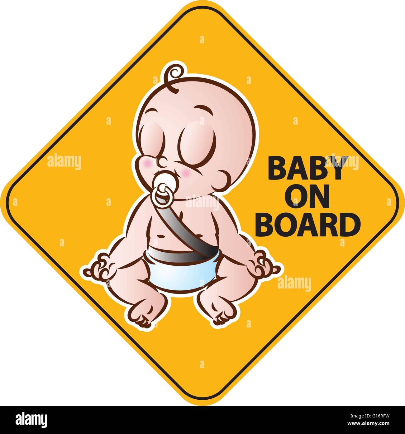 vector illustration of Baby on board warning sign with a cute baby boy doing yoga. Stock Vector