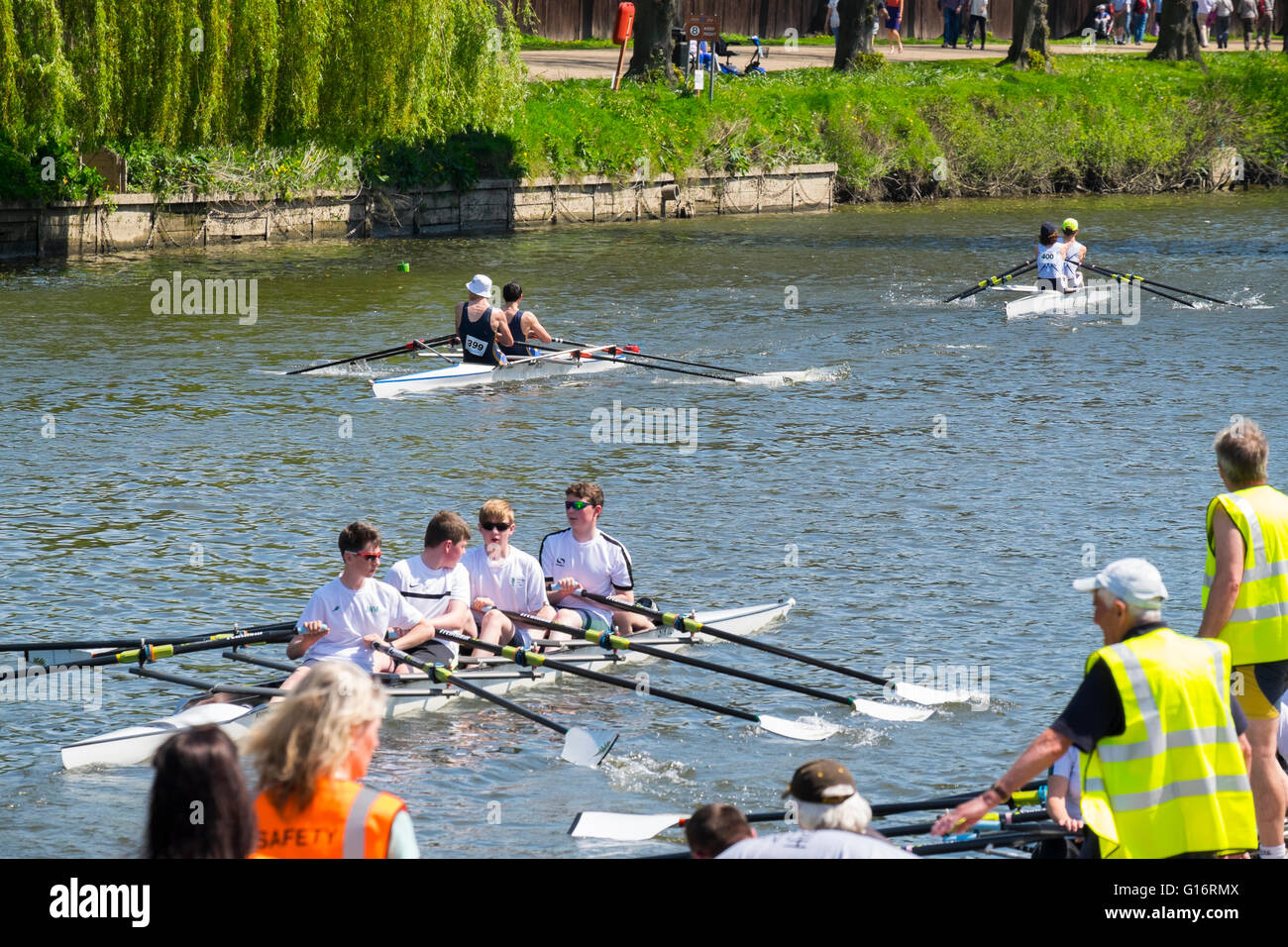 Rowing crews on the River Severn during Shrewsbury Regatta, Shropshire
