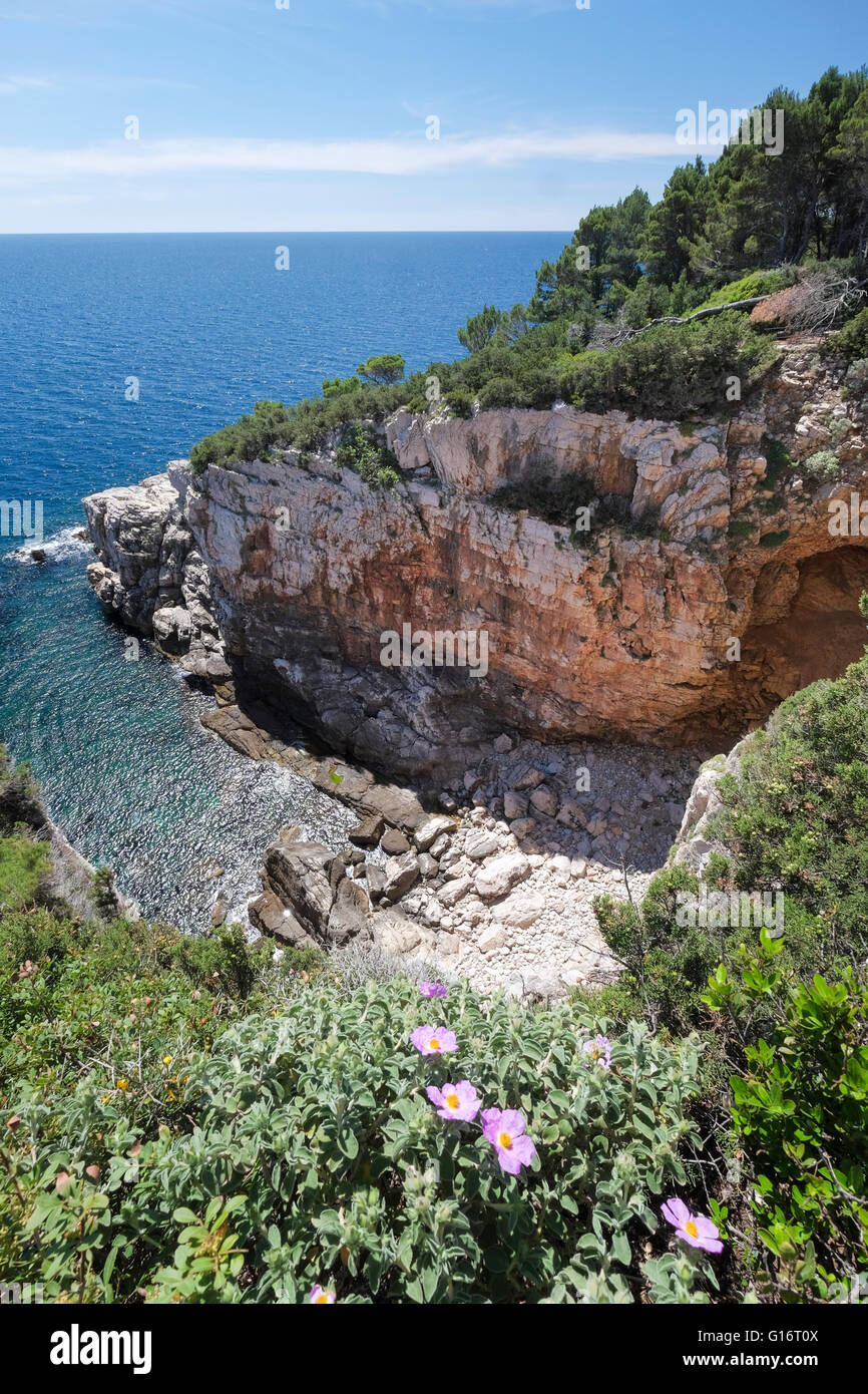 A sea cave on the UNESCO nature reserve Island of Lokrum, Dubrovnik, Croatia Stock Photo
