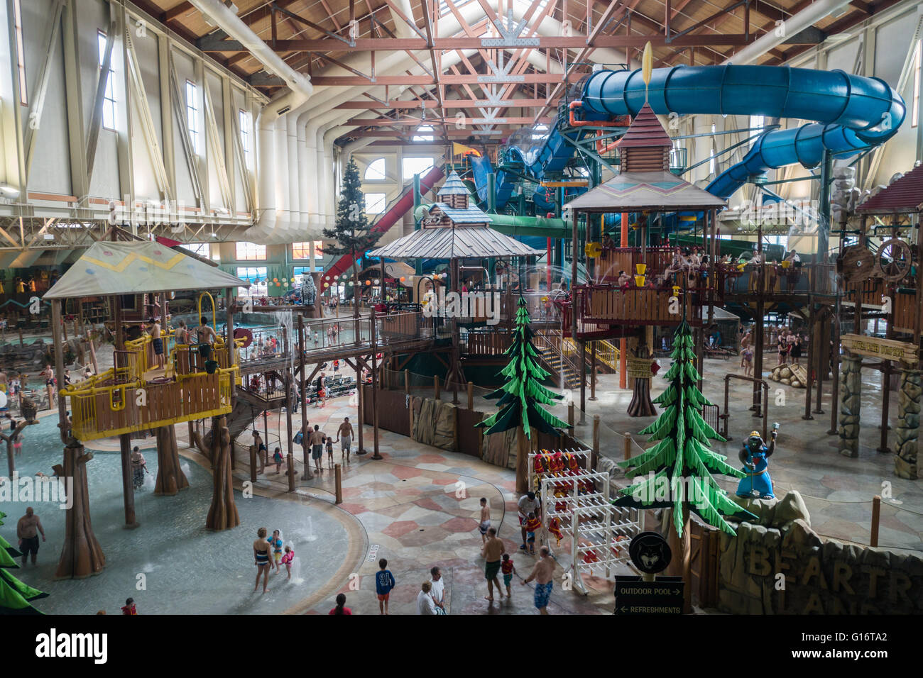 water slides inside great wolf lodge Niagara Falls Canada resort Stock Photo