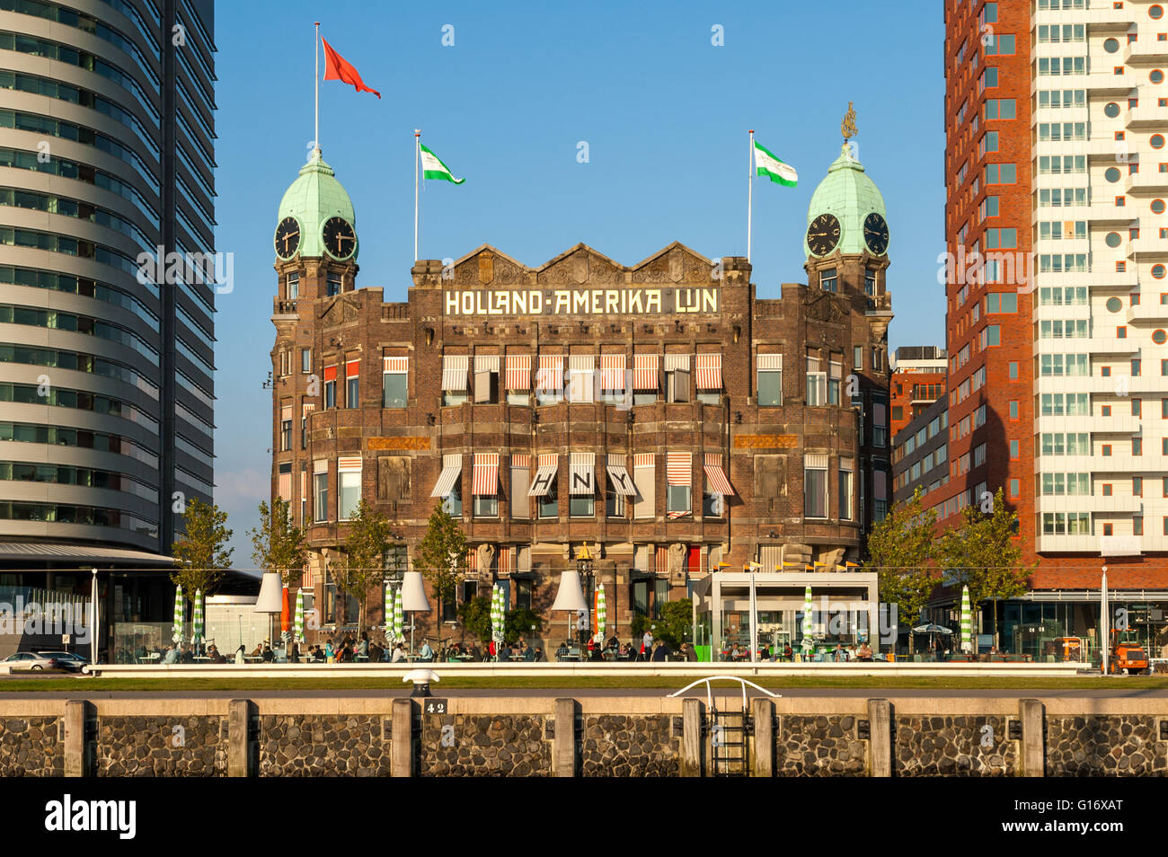 Hotel New York in former Holland America Line Office building on Kop van Zuid in Rotterdam, Netherlands. Stock Photo