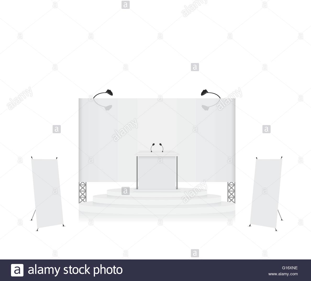 Podium Trade Exhibition Stand And X Stand Banner Illustration
